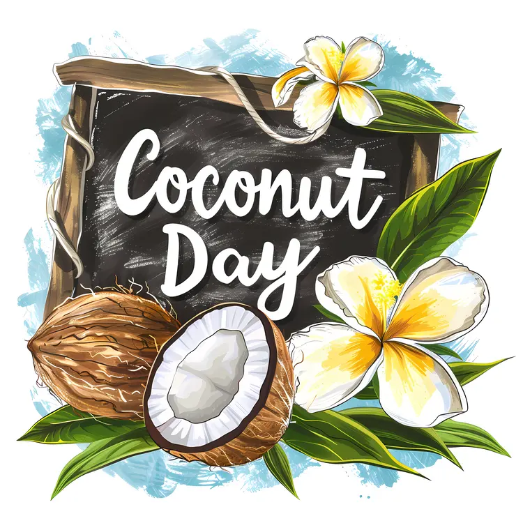 Coconut Day Celebration Sign with Flowers