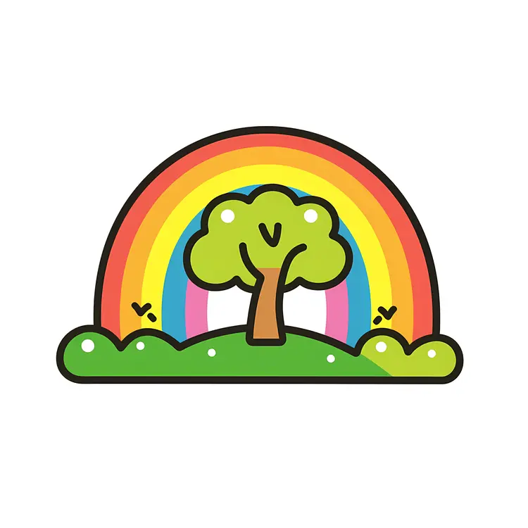 Cartoon Rainbow with Tree