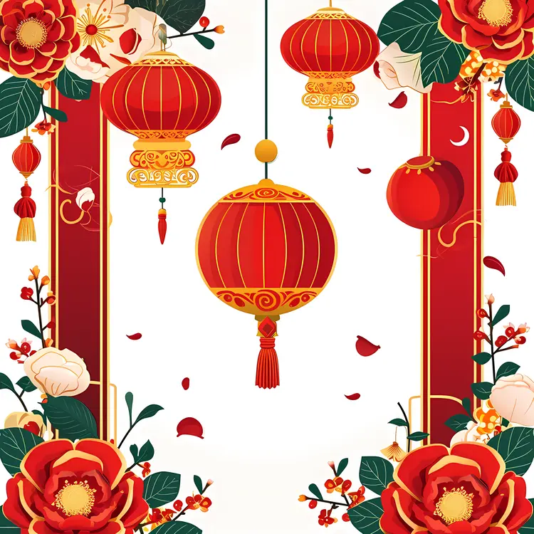 Red Lanterns and Flowers for Chinese New Year
