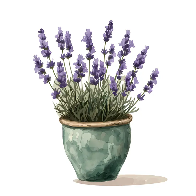 Lavender in Green Pot Illustration