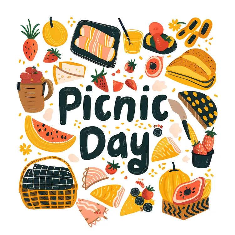 Picnic Day Illustration with Food and Outdoor Items