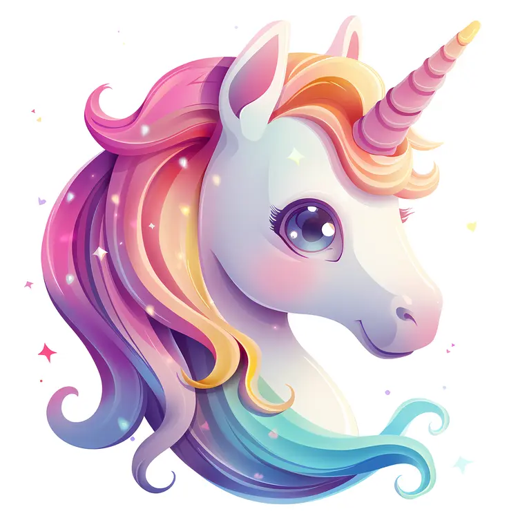 Cartoon Unicorn with Rainbow Mane