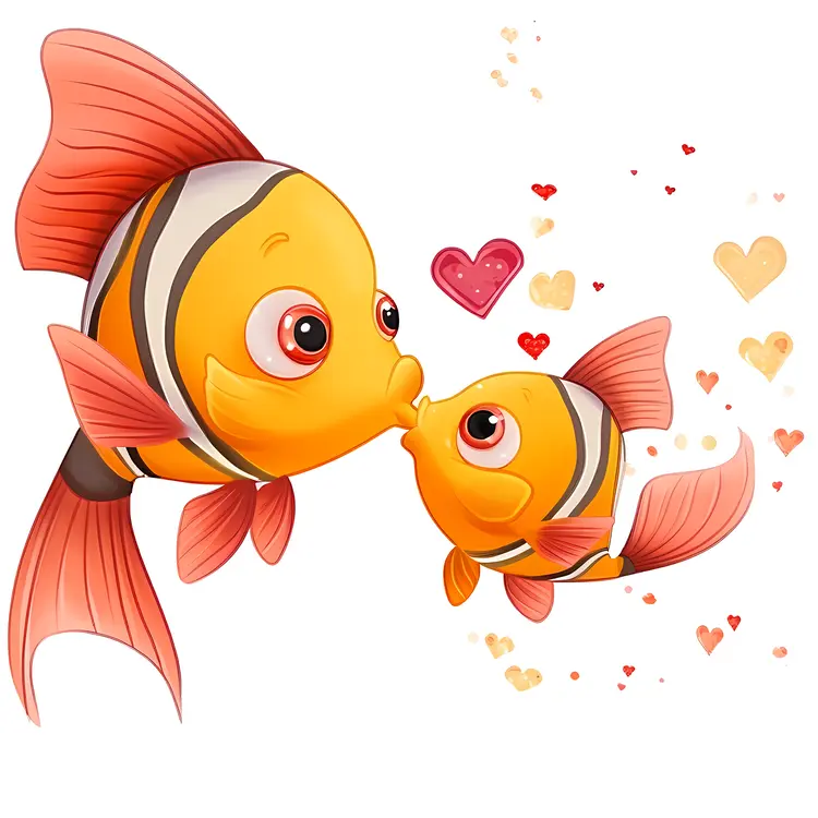Kissing Fish with Hearts
