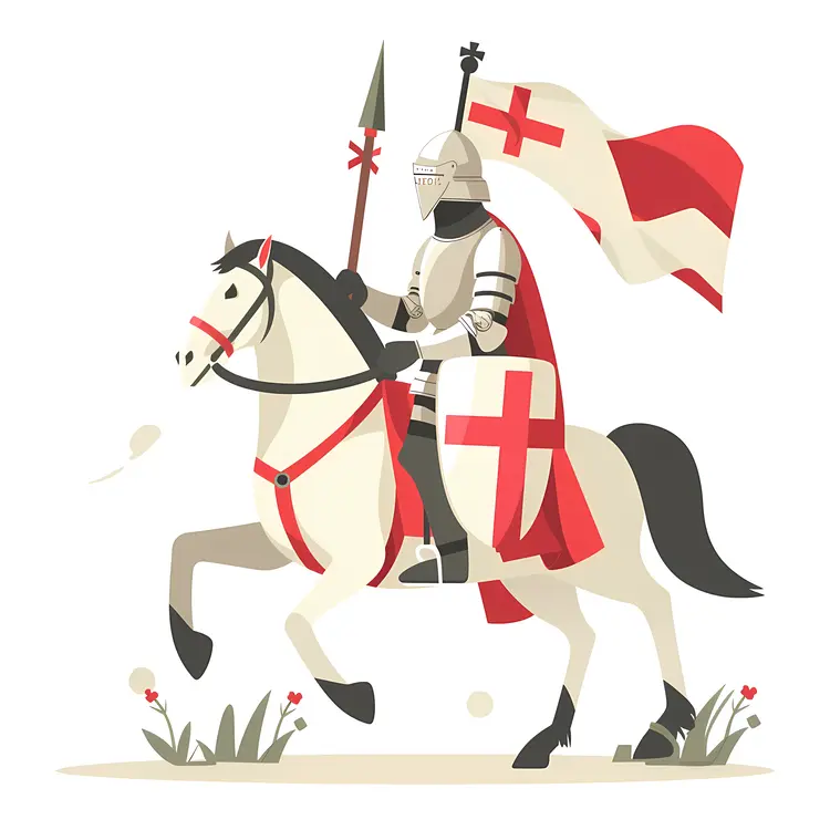 Flat Style Knight on Horse with Flag