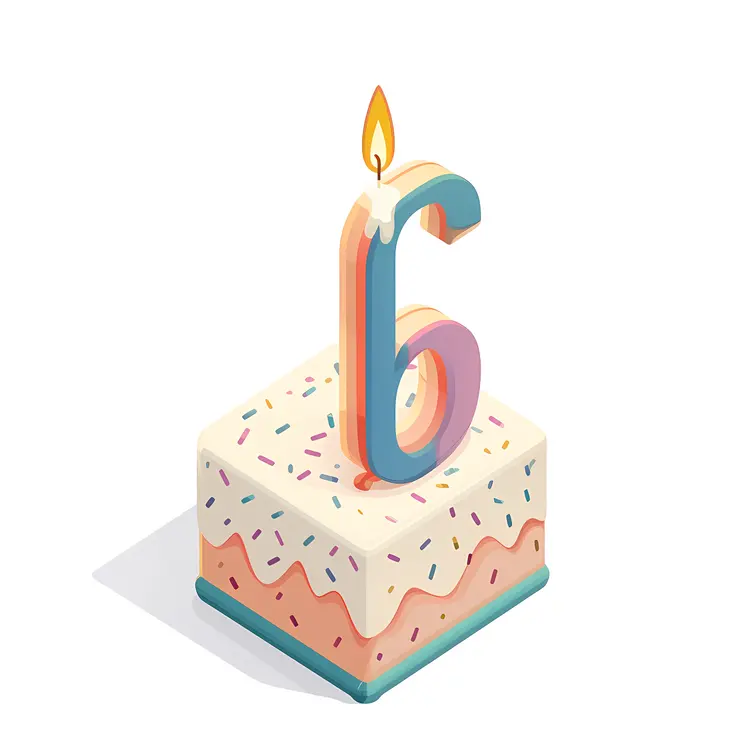 Colorful Number 6 Birthday Candle on Cake