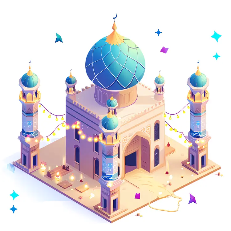 Blue Mosque with Festive Lights