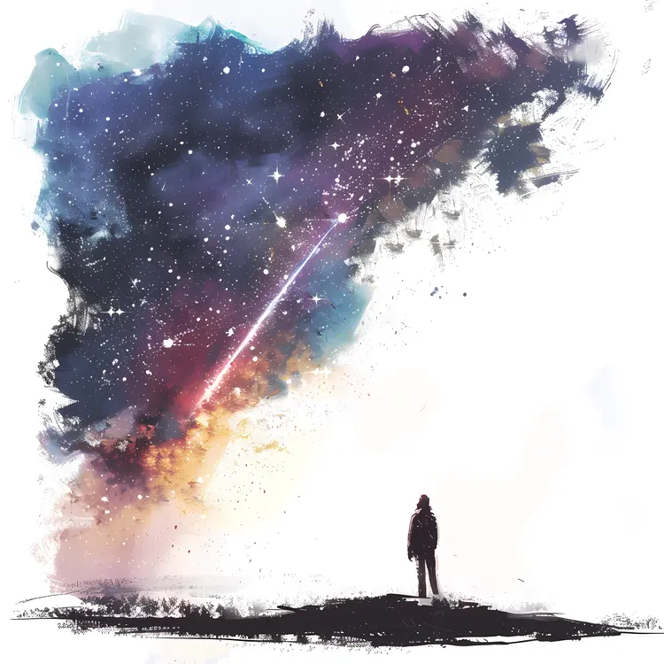 Person Watching Meteor in Night Sky