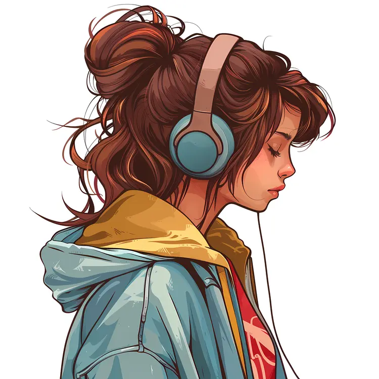 Girl with Headphones Listening to Music