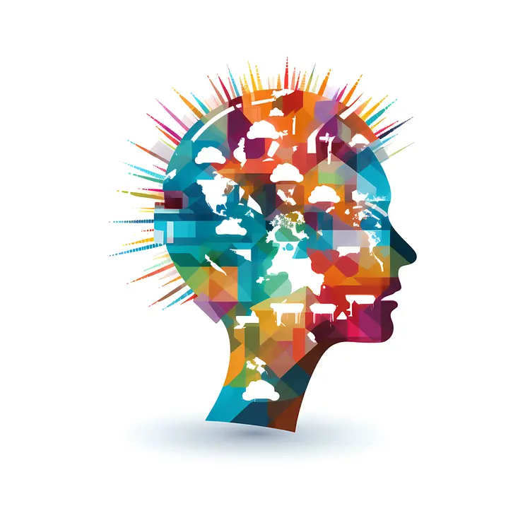 Global Human Head with World Map Elements