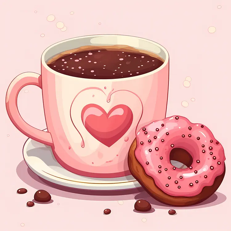 Pink Cup with Heart and Donut
