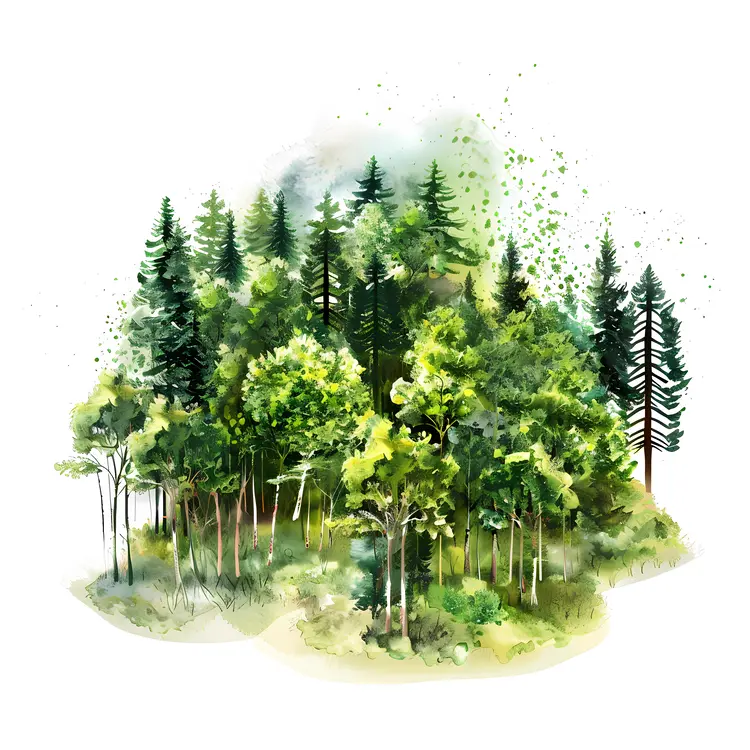 Watercolor Green Forest Illustration