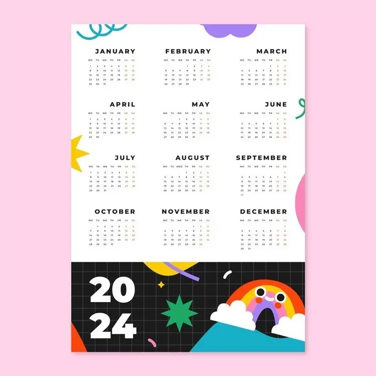 Minimalist 2024 Calendar with Cute Doodles