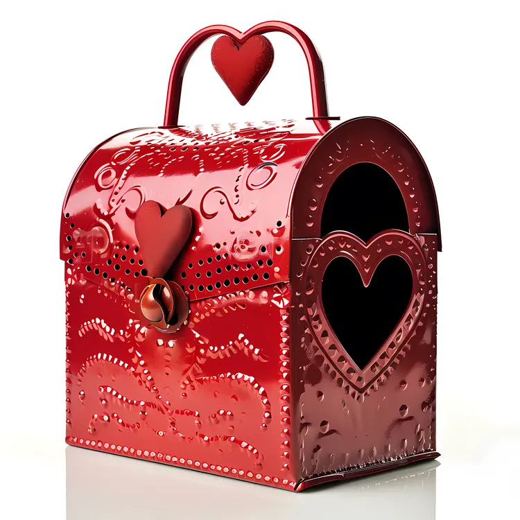 Decorative Red Mailbox with Heart Handle