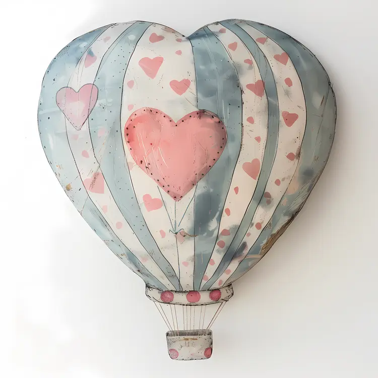 Heart-shaped Hot Air Balloon with Pink Hearts