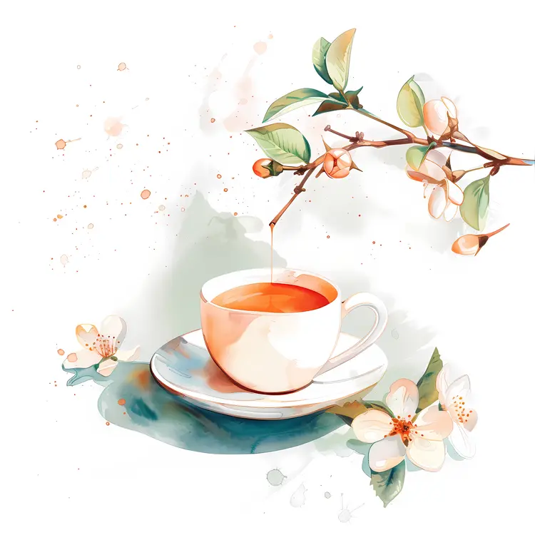 Elegant tea cup with white blossoms