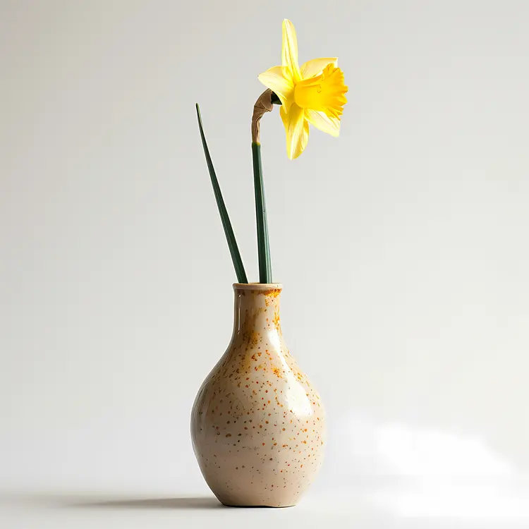 Single Daffodil in a Speckled Vase