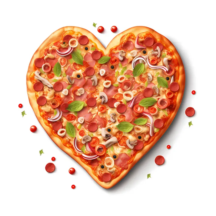 Heart-shaped Pizza with Various Toppings