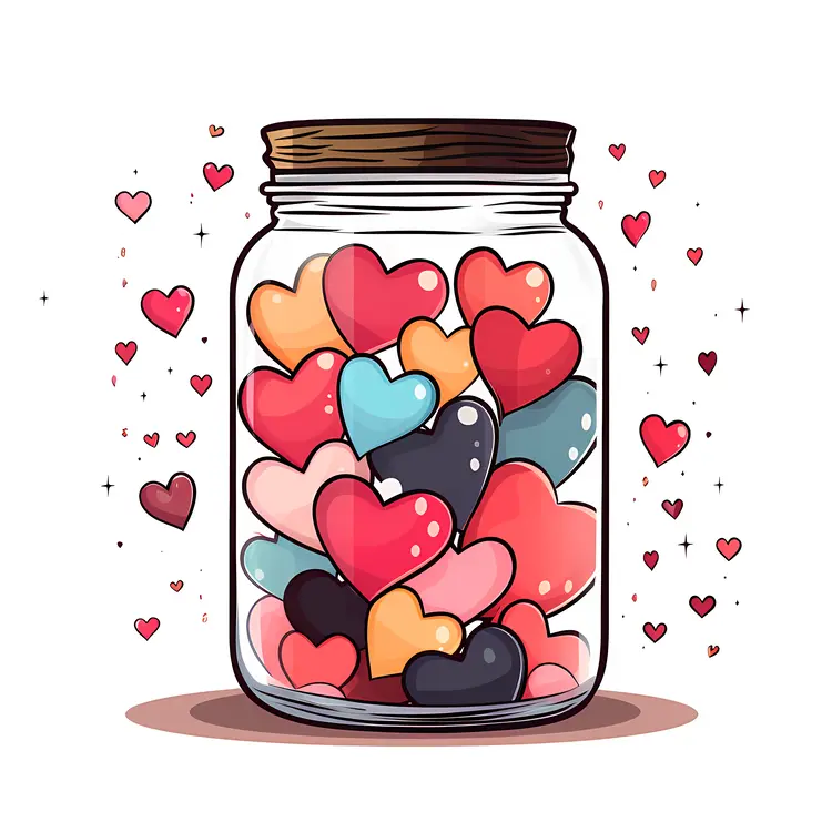 Jar with Multicolored Hearts for Valentine's Day