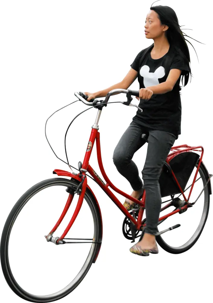 Woman Riding Red Bicycle