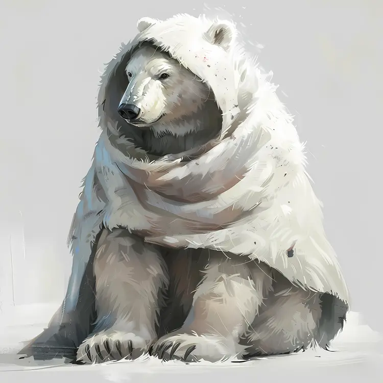 Polar Bear Sitting Wrapped in Blanket