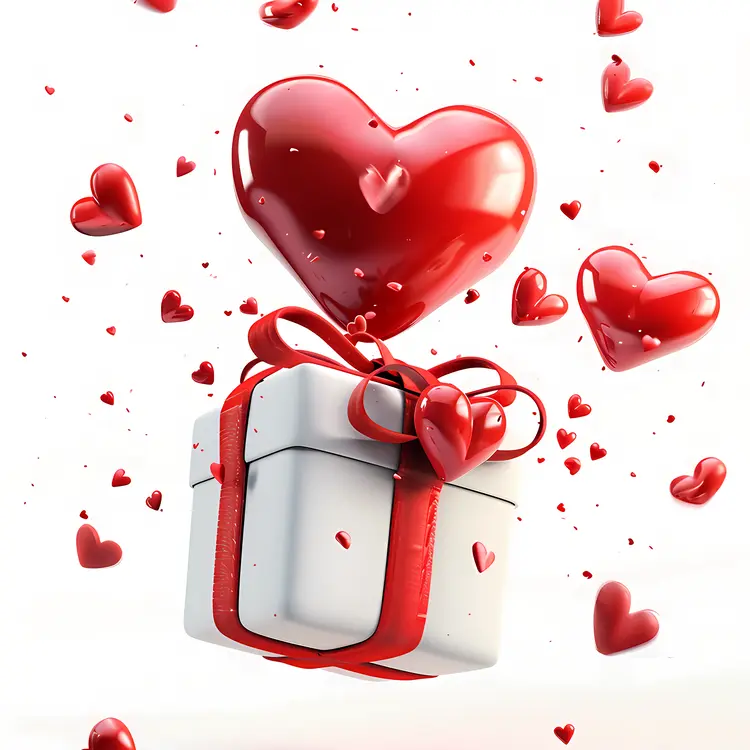 Floating Gift Box with Heart and Ribbon