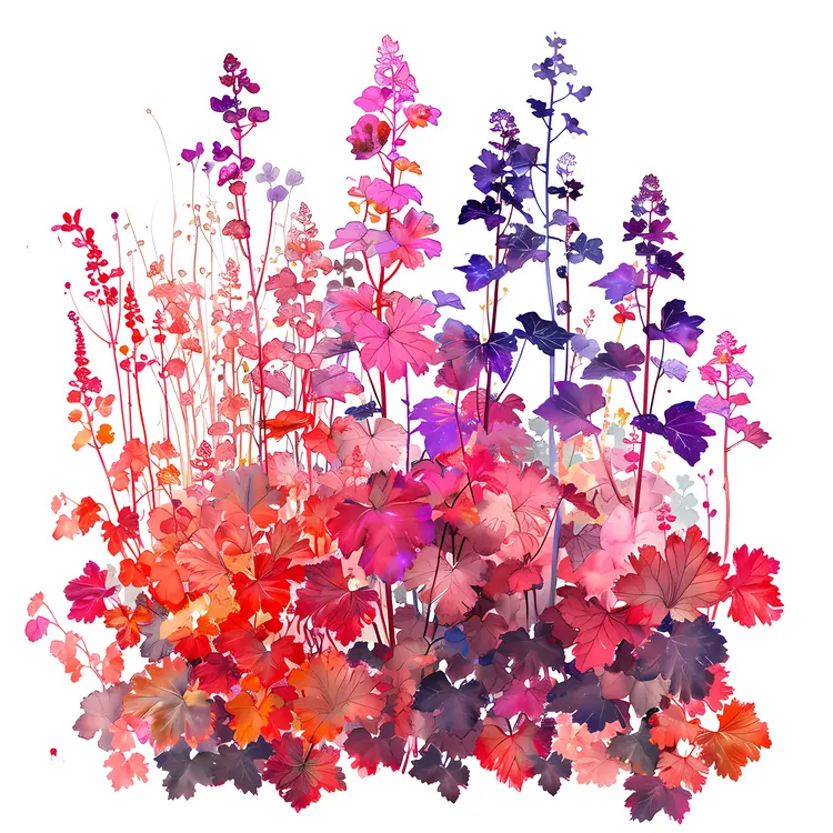 Heuchera Flowers and Leaves in Various Colors