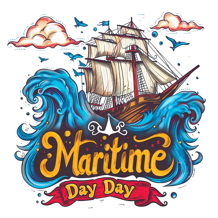 Vibrant Maritime Day Celebration with Ship and Waves