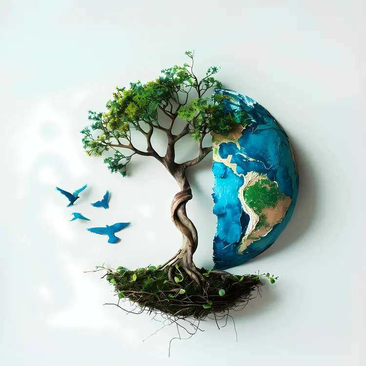 Earth with Tree and Birds