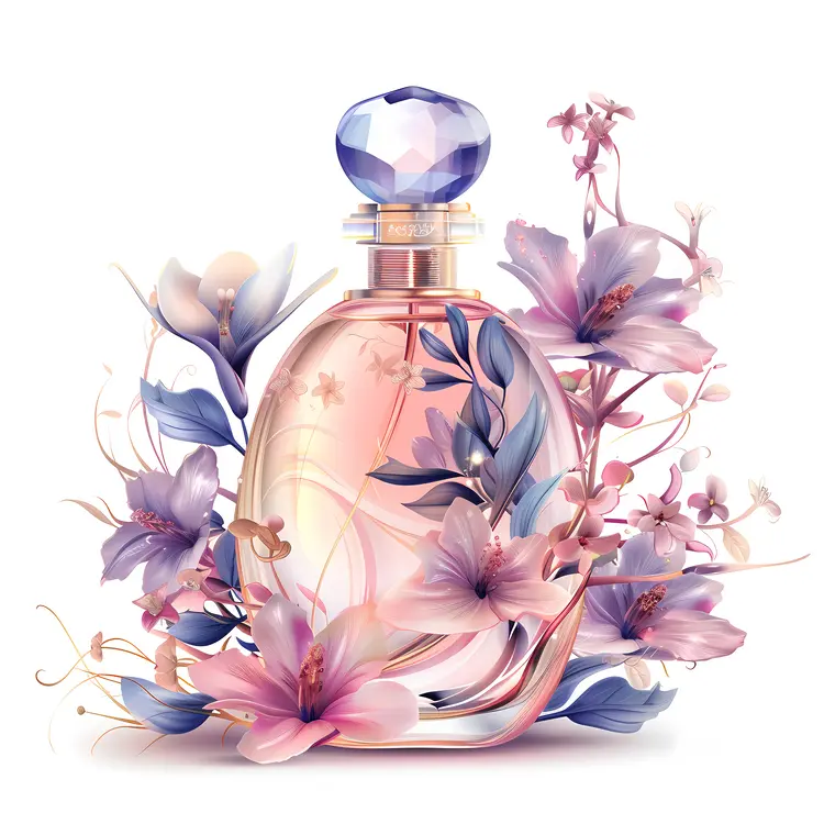 Elegant Perfume Bottle with Purple Floral Arrangement