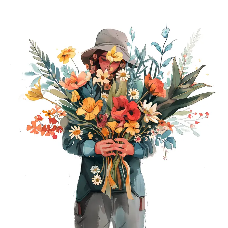 Person Holding Colorful Flower Bouquet