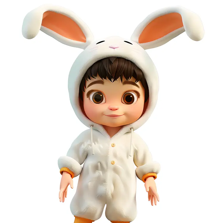 Adorable Baby in White Bunny Costume