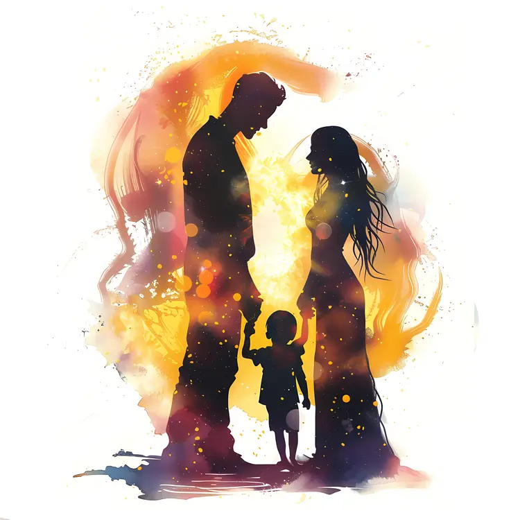 Colorful Watercolor Family Silhouette
