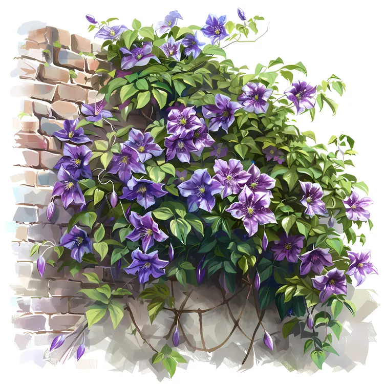 Purple Flowers Blooming on Brick Wall