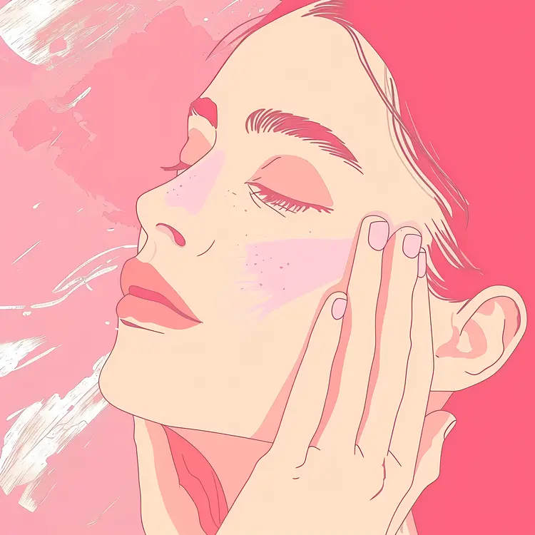 Illustrated Woman with Freckles and Pink Background