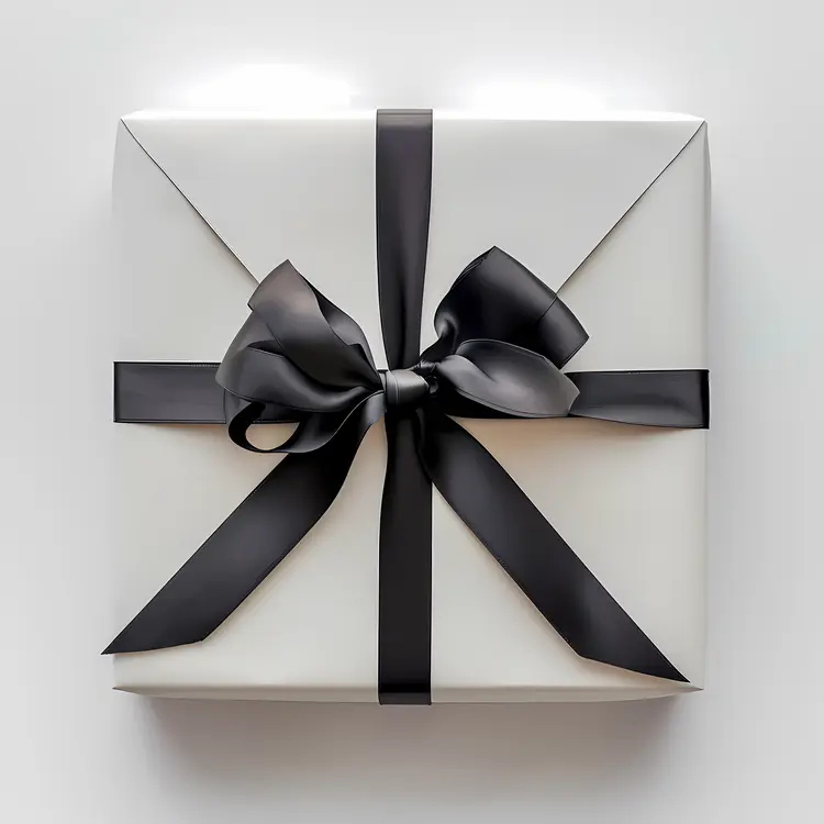 Elegant White Gift Box with Black Ribbon