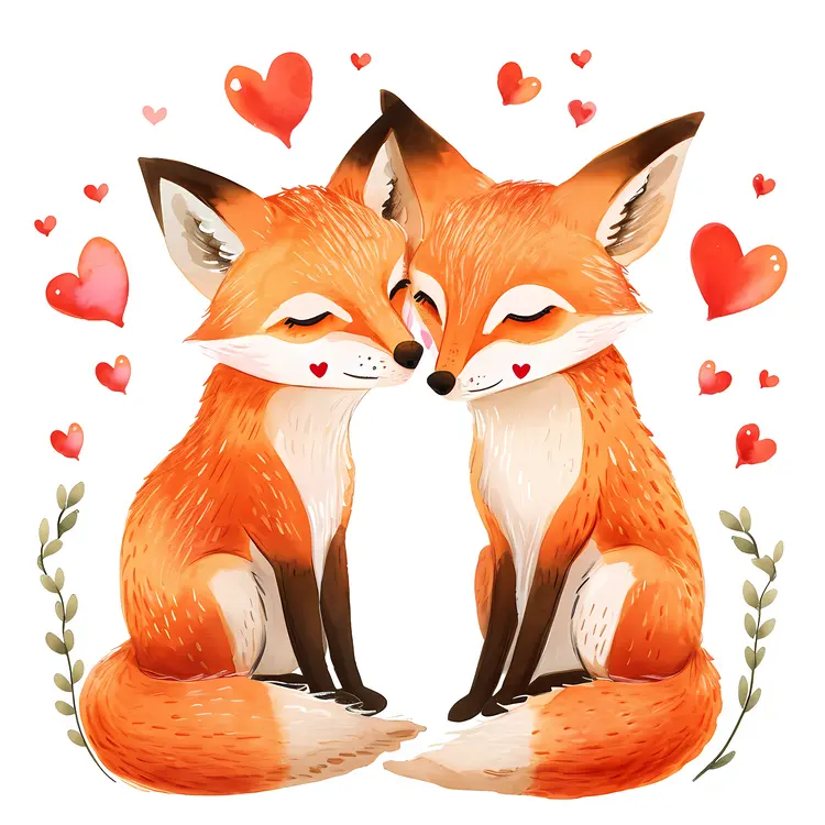 Cute Fox Couple with Hearts for Valentine's Day