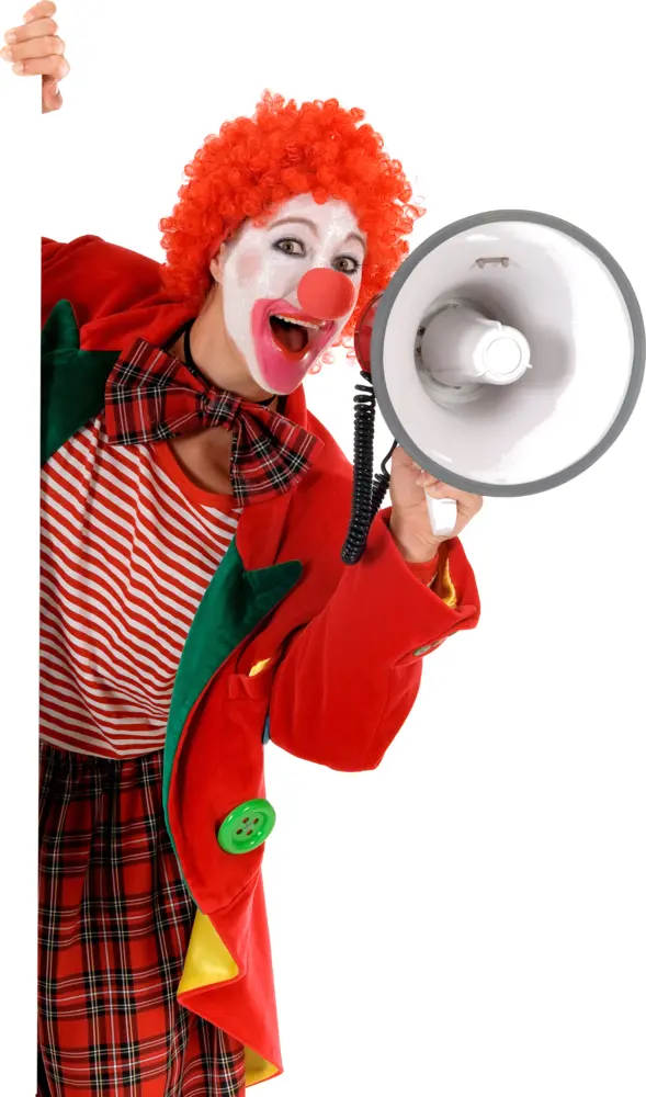 Clown with Megaphone in Colorful Costume
