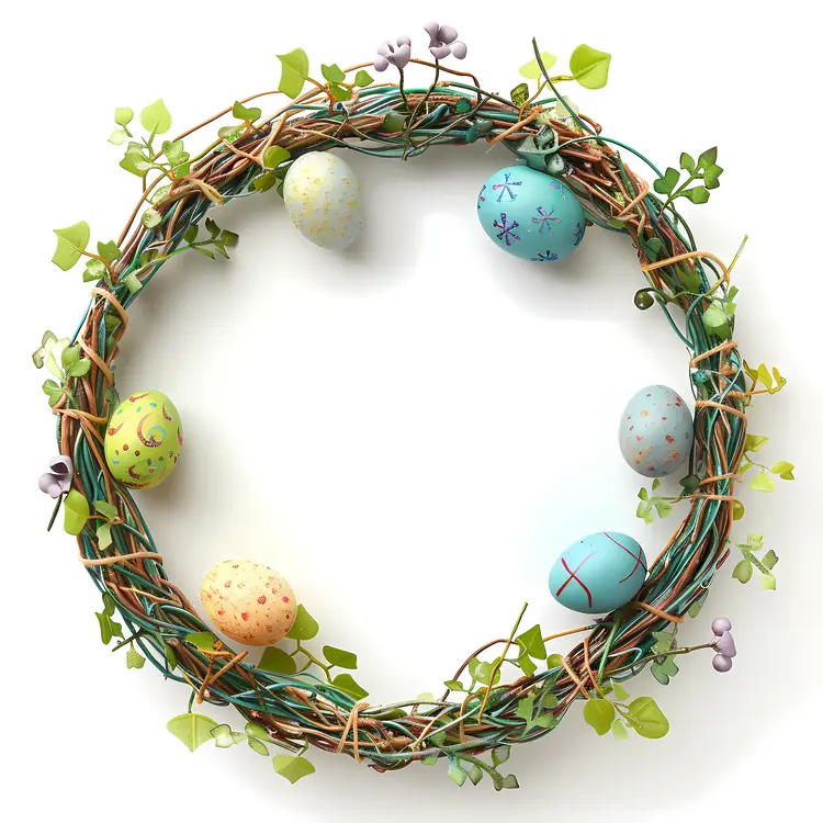 Decorated Easter Eggs in a Branch and Leaf Frame