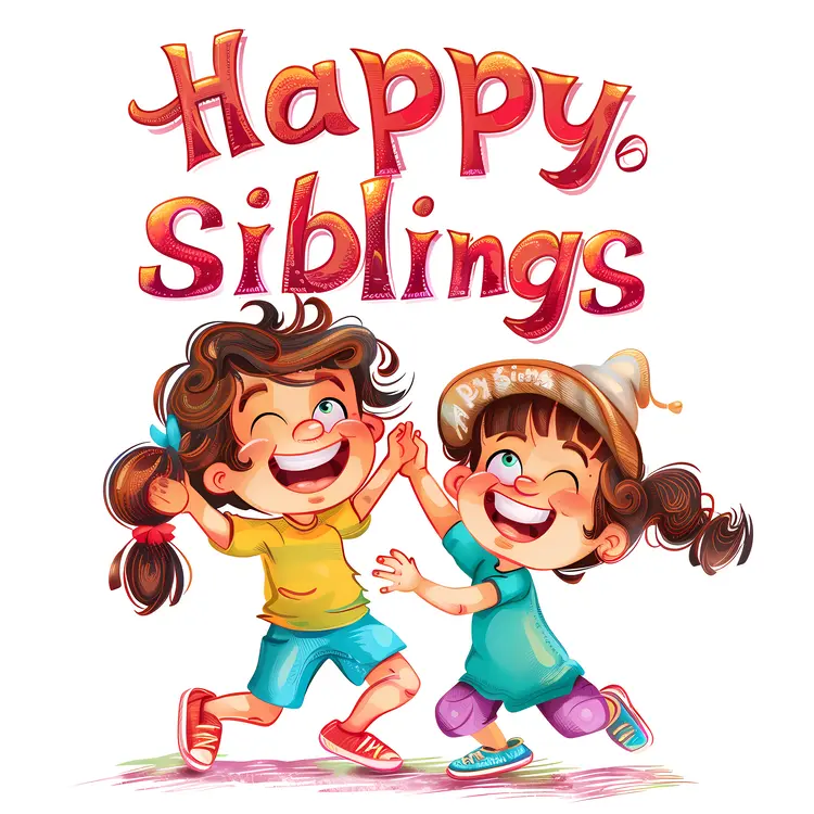 Happy Siblings Cartoon Illustration