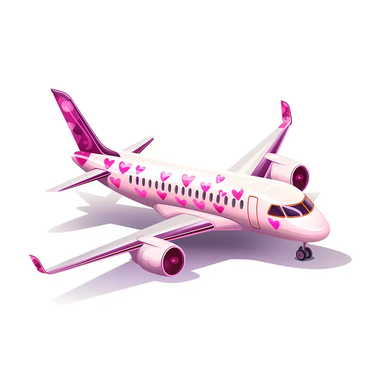 Pink and White Airplane with Heart Decorations