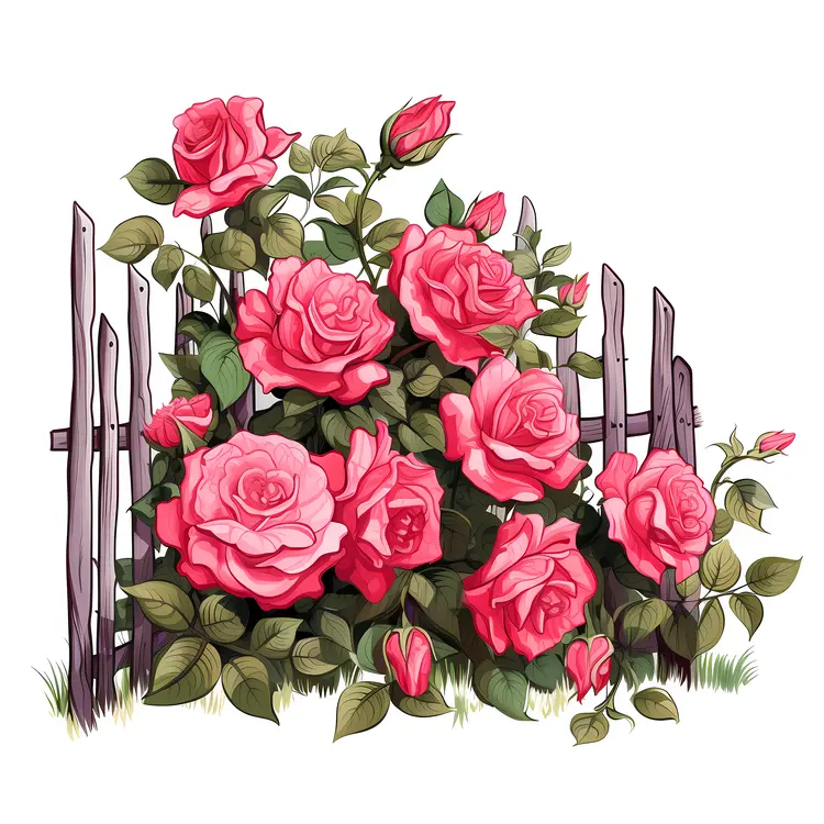 Pink Roses and Wooden Fence