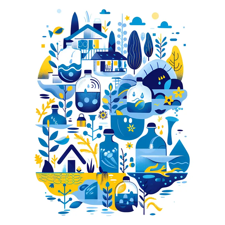 Abstract Blue and Yellow Nature Illustration