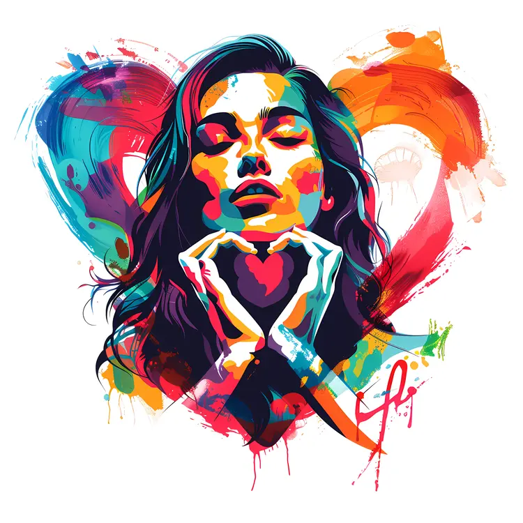 Abstract Art of Girl Holding Heart