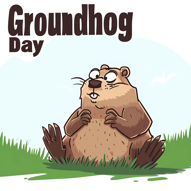 Cute Groundhog Cartoon Illustration for Groundhog Day
