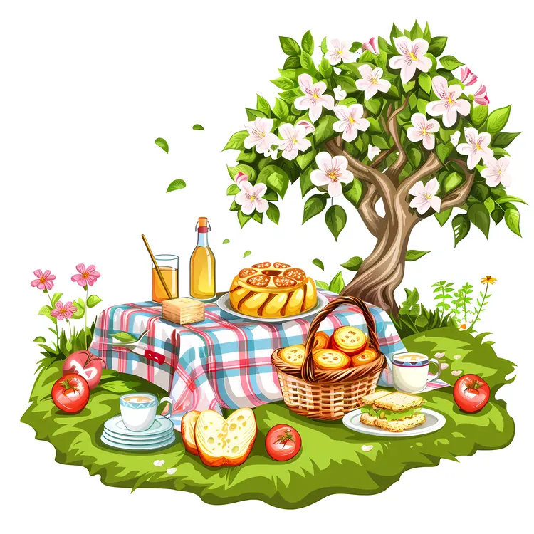 Picnic Setup Under a Flowering Tree