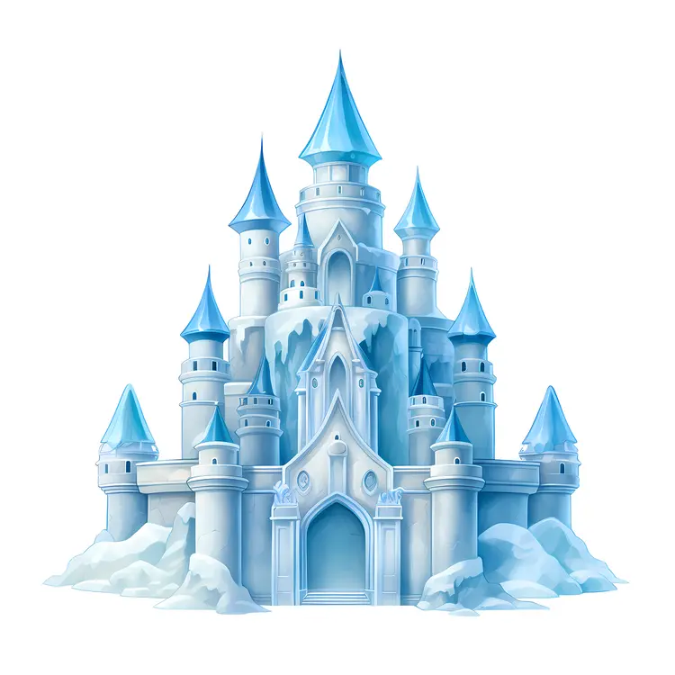 Elegant Ice Castle with Blue Turrets