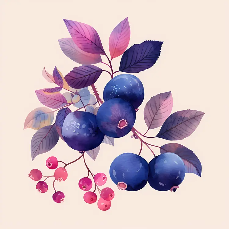 Blueberries with Leaves Illustration
