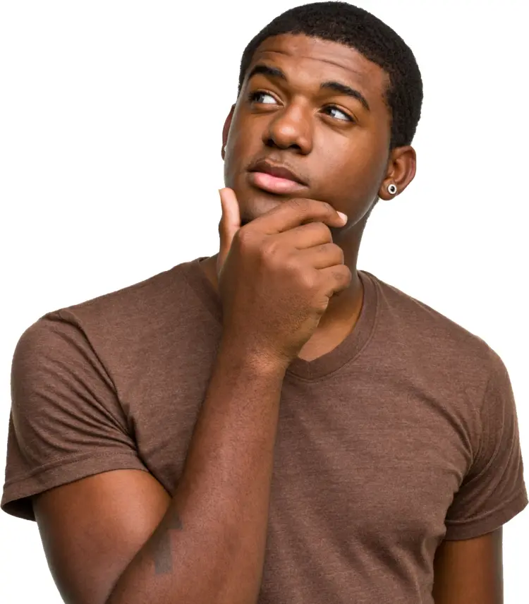 Thoughtful Man in Brown Shirt