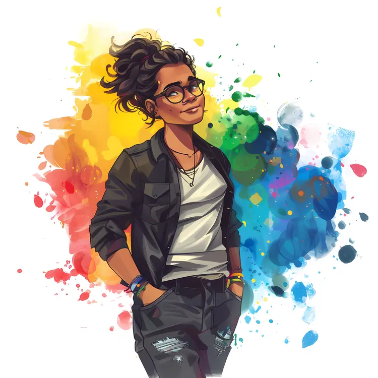 Stylish Woman with Glasses in Colorful Portrait