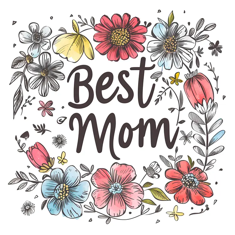 Best Mom Text with Flowers